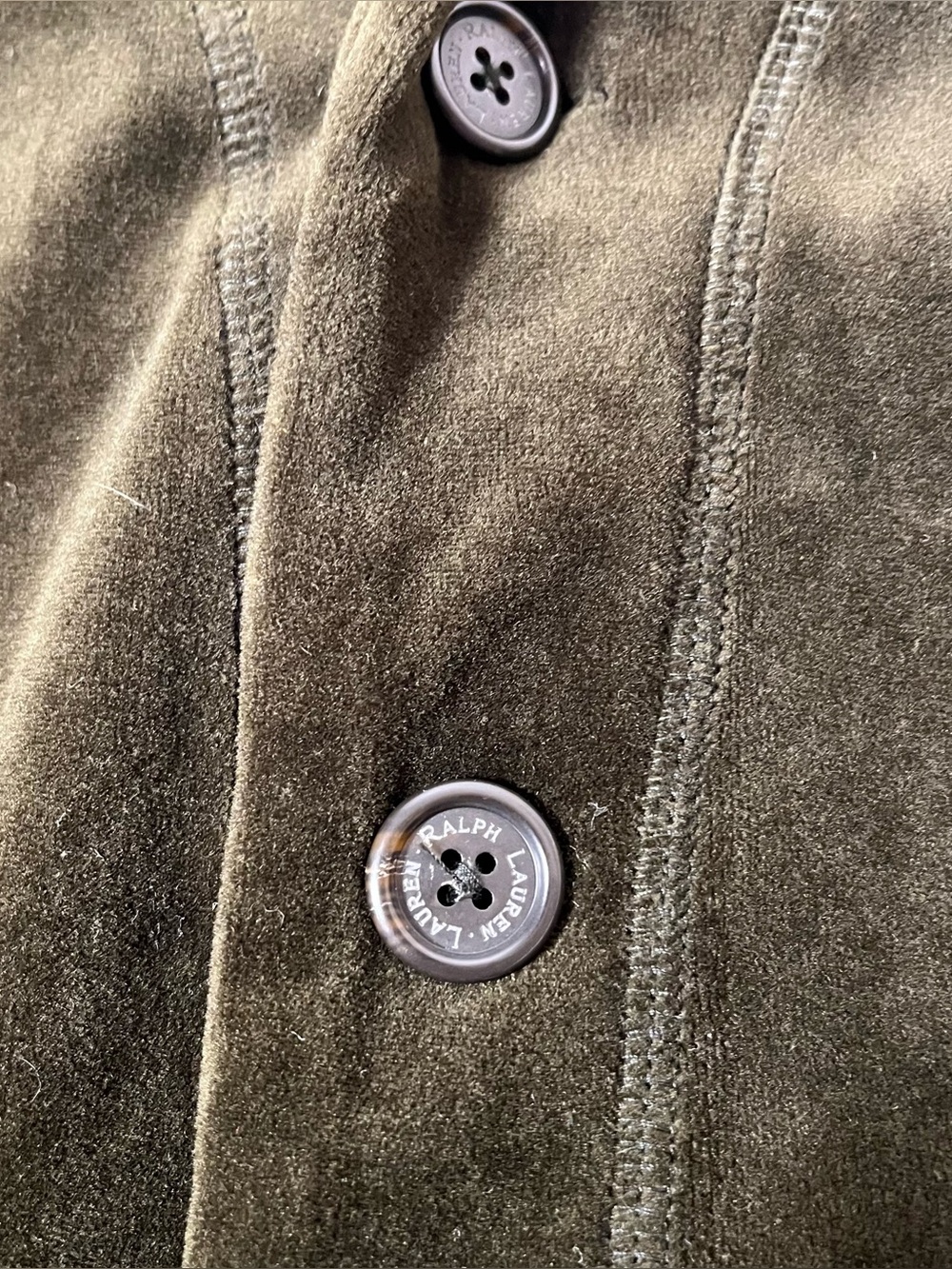 Lauren Ralph Lauren Vintage Olive Green Velvet Velour Shawl Collar Jacket Large - Picture 12 of 13